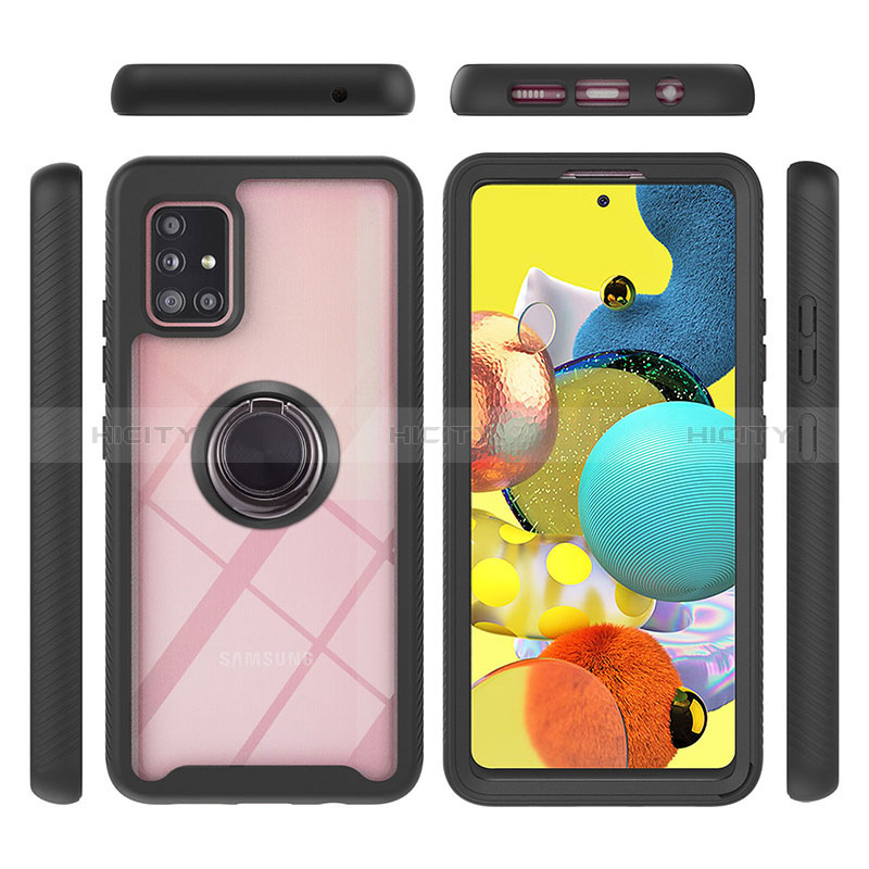 Silikon Hülle Handyhülle und Kunststoff Schutzhülle Hartschalen Tasche mit Magnetisch Fingerring Ständer YB1 für Samsung Galaxy A51 5G groß