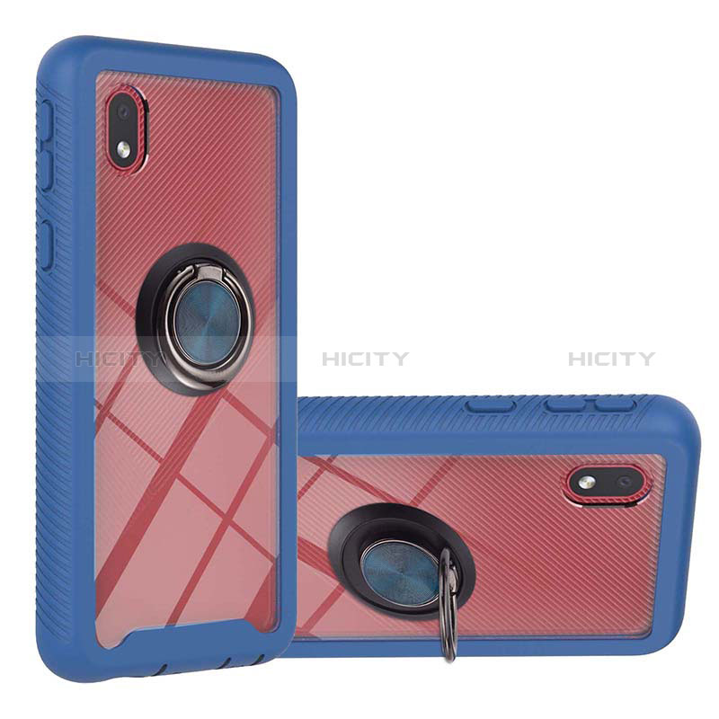 Silikon Hülle Handyhülle und Kunststoff Schutzhülle Hartschalen Tasche mit Magnetisch Fingerring Ständer YB1 für Samsung Galaxy M01 Core Blau