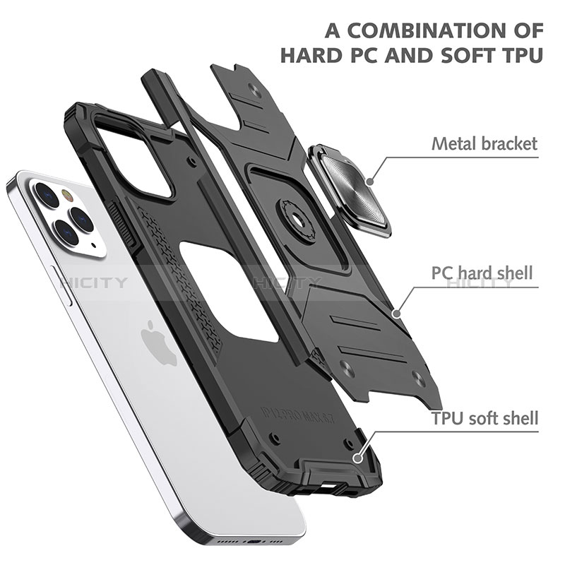 Silikon Hülle Handyhülle und Kunststoff Schutzhülle Hartschalen Tasche mit Magnetisch Fingerring Ständer YF1 für Apple iPhone 14 Pro Max