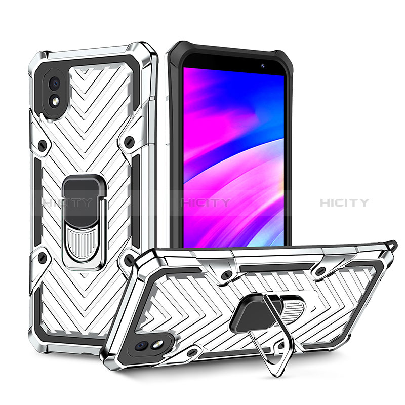 Silikon Hülle Handyhülle und Kunststoff Schutzhülle Hartschalen Tasche mit Magnetisch Fingerring Ständer YF1 für Samsung Galaxy A01 Core groß