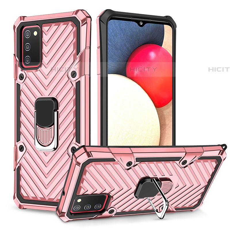 Silikon Hülle Handyhülle und Kunststoff Schutzhülle Hartschalen Tasche mit Magnetisch Fingerring Ständer YF1 für Samsung Galaxy A03s groß