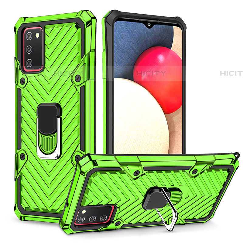 Silikon Hülle Handyhülle und Kunststoff Schutzhülle Hartschalen Tasche mit Magnetisch Fingerring Ständer YF1 für Samsung Galaxy A03s Minzgrün