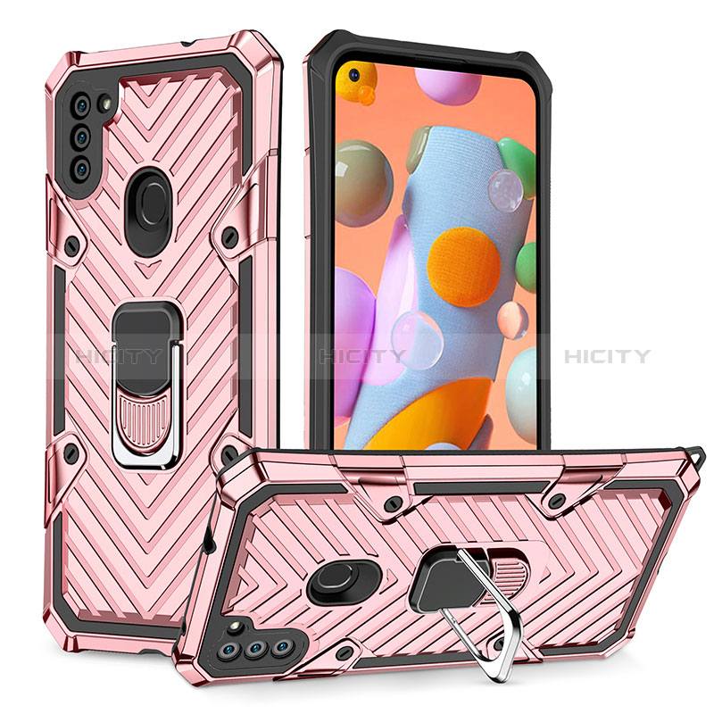 Silikon Hülle Handyhülle und Kunststoff Schutzhülle Hartschalen Tasche mit Magnetisch Fingerring Ständer YF1 für Samsung Galaxy A11 groß