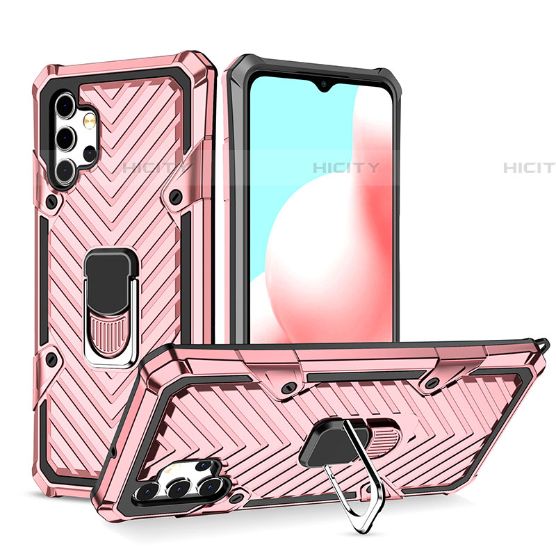 Silikon Hülle Handyhülle und Kunststoff Schutzhülle Hartschalen Tasche mit Magnetisch Fingerring Ständer YF1 für Samsung Galaxy A32 5G Rosegold