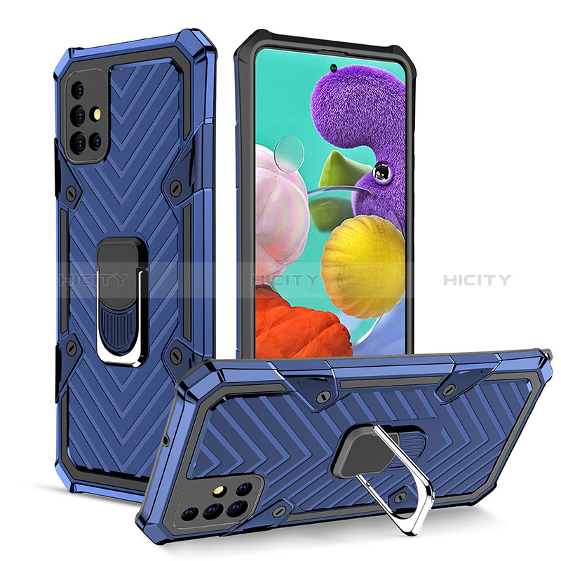 Silikon Hülle Handyhülle und Kunststoff Schutzhülle Hartschalen Tasche mit Magnetisch Fingerring Ständer YF1 für Samsung Galaxy A51 4G