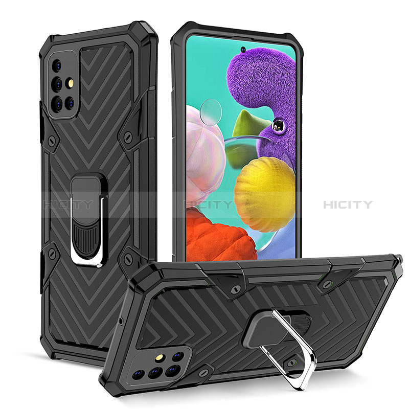 Silikon Hülle Handyhülle und Kunststoff Schutzhülle Hartschalen Tasche mit Magnetisch Fingerring Ständer YF1 für Samsung Galaxy A51 5G