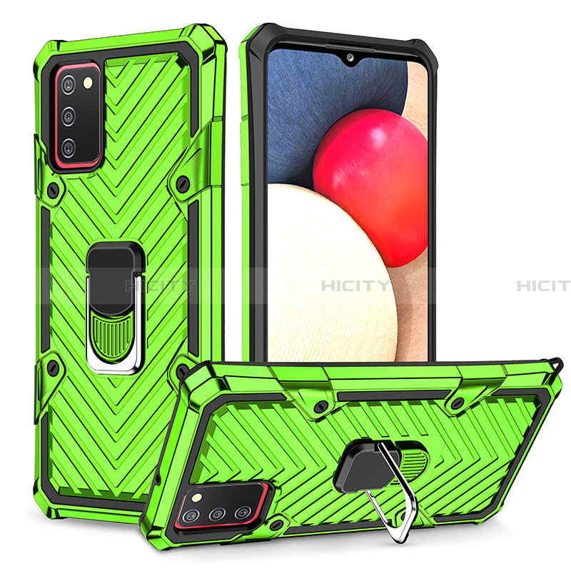 Silikon Hülle Handyhülle und Kunststoff Schutzhülle Hartschalen Tasche mit Magnetisch Fingerring Ständer YF1 für Samsung Galaxy F02S SM-E025F