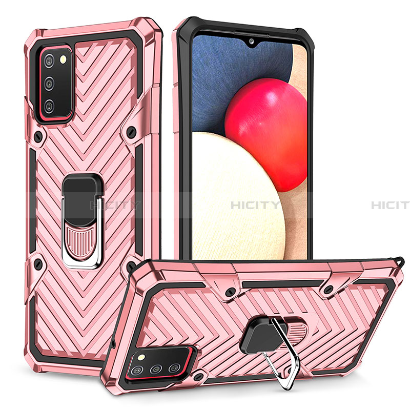 Silikon Hülle Handyhülle und Kunststoff Schutzhülle Hartschalen Tasche mit Magnetisch Fingerring Ständer YF1 für Samsung Galaxy F02S SM-E025F