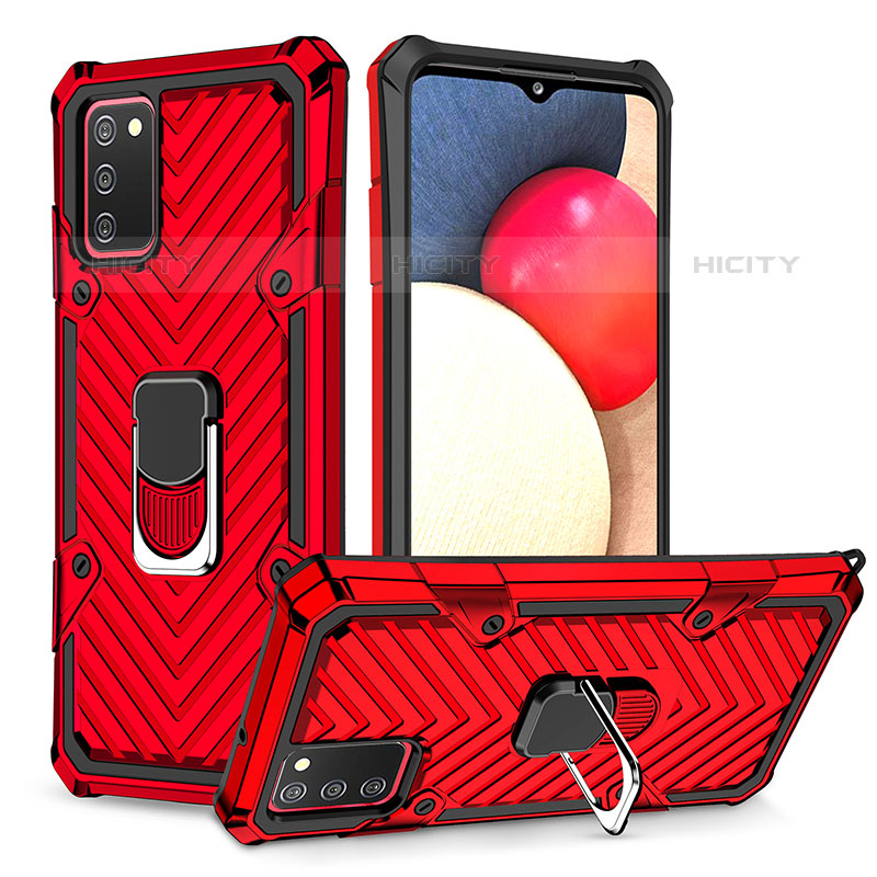 Silikon Hülle Handyhülle und Kunststoff Schutzhülle Hartschalen Tasche mit Magnetisch Fingerring Ständer YF1 für Samsung Galaxy M02s