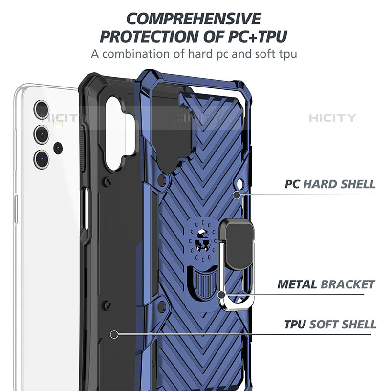 Silikon Hülle Handyhülle und Kunststoff Schutzhülle Hartschalen Tasche mit Magnetisch Fingerring Ständer YF1 für Samsung Galaxy M32 5G groß