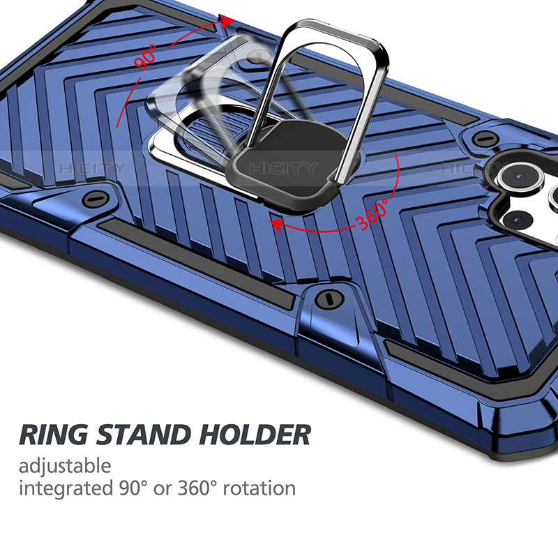 Silikon Hülle Handyhülle und Kunststoff Schutzhülle Hartschalen Tasche mit Magnetisch Fingerring Ständer YF1 für Samsung Galaxy M32 5G