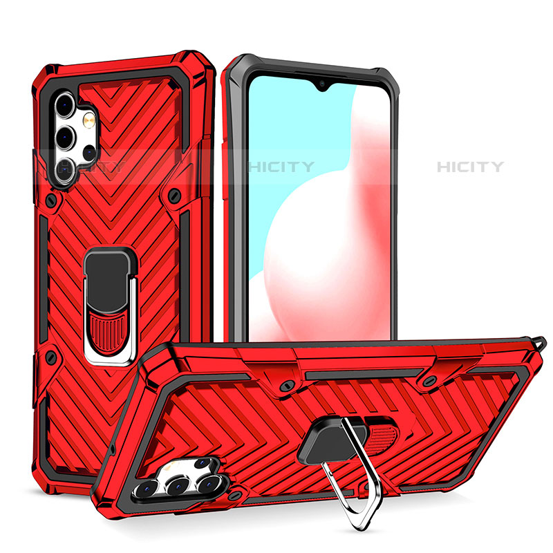 Silikon Hülle Handyhülle und Kunststoff Schutzhülle Hartschalen Tasche mit Magnetisch Fingerring Ständer YF1 für Samsung Galaxy M32 5G Rot