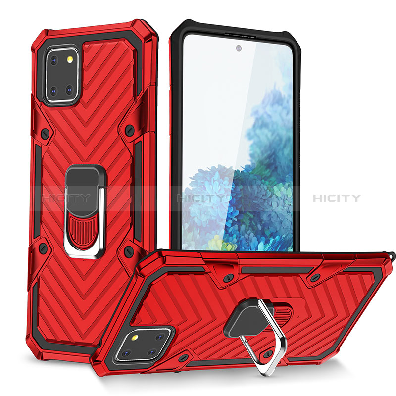 Silikon Hülle Handyhülle und Kunststoff Schutzhülle Hartschalen Tasche mit Magnetisch Fingerring Ständer YF1 für Samsung Galaxy M60s Rot