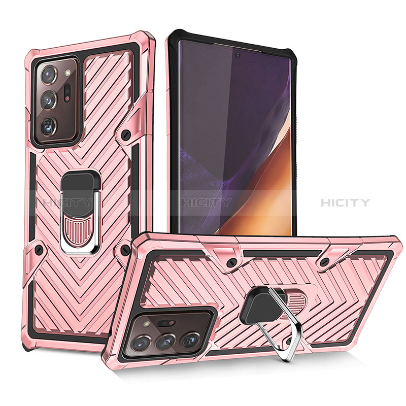 Silikon Hülle Handyhülle und Kunststoff Schutzhülle Hartschalen Tasche mit Magnetisch Fingerring Ständer YF1 für Samsung Galaxy Note 20 Ultra 5G Rosegold