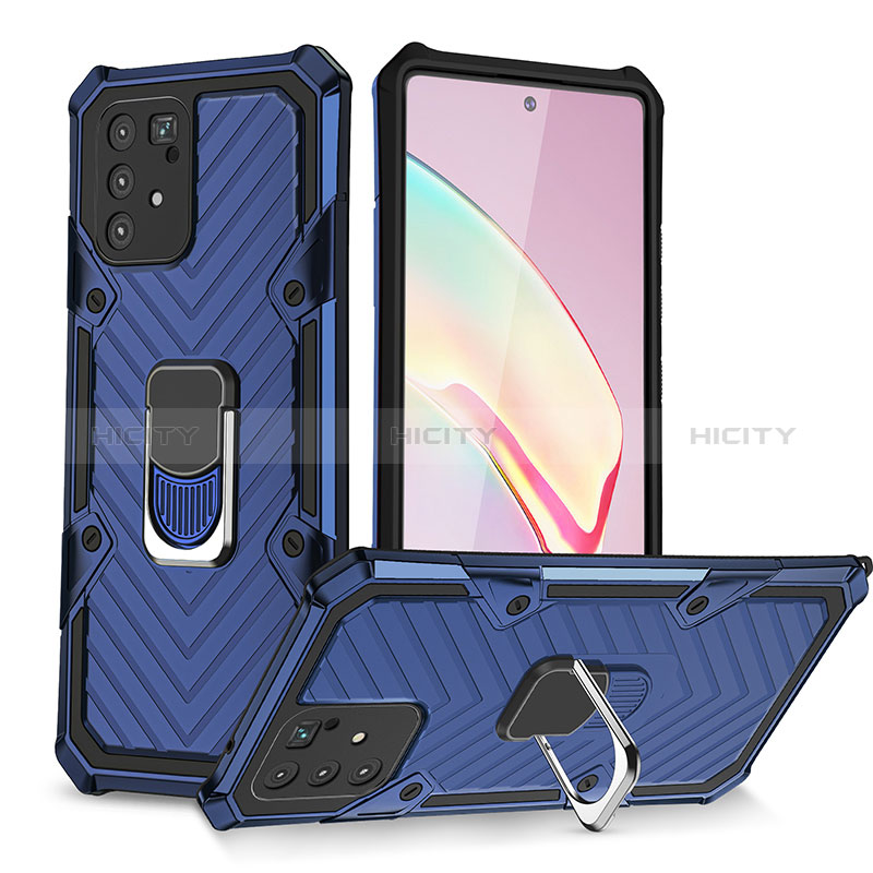 Silikon Hülle Handyhülle und Kunststoff Schutzhülle Hartschalen Tasche mit Magnetisch Fingerring Ständer YF1 für Samsung Galaxy S10 Lite Blau Plus