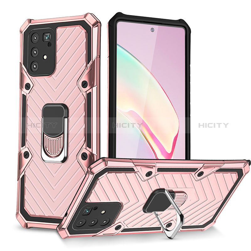 Silikon Hülle Handyhülle und Kunststoff Schutzhülle Hartschalen Tasche mit Magnetisch Fingerring Ständer YF1 für Samsung Galaxy S10 Lite Rosegold