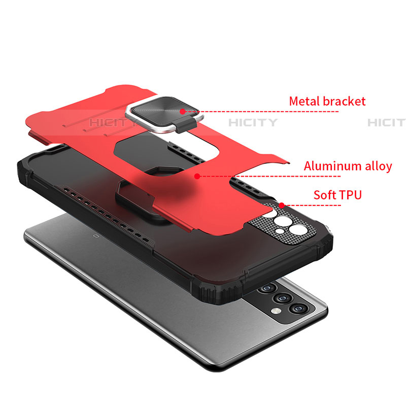 Silikon Hülle Handyhülle und Kunststoff Schutzhülle Hartschalen Tasche mit Magnetisch Fingerring Ständer ZJ1 für Samsung Galaxy F42 5G groß