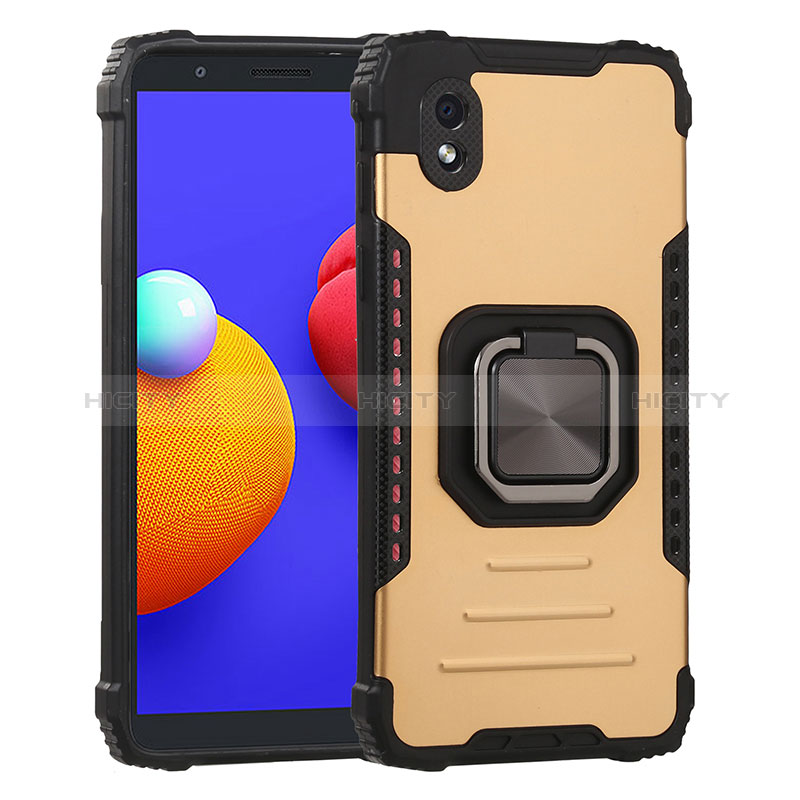 Silikon Hülle Handyhülle und Kunststoff Schutzhülle Hartschalen Tasche mit Magnetisch Fingerring Ständer ZJ2 für Samsung Galaxy A01 Core