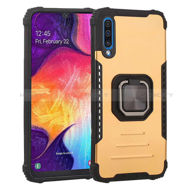 Silikon Hülle Handyhülle und Kunststoff Schutzhülle Hartschalen Tasche mit Magnetisch Fingerring Ständer ZJ2 für Samsung Galaxy A30S Gold