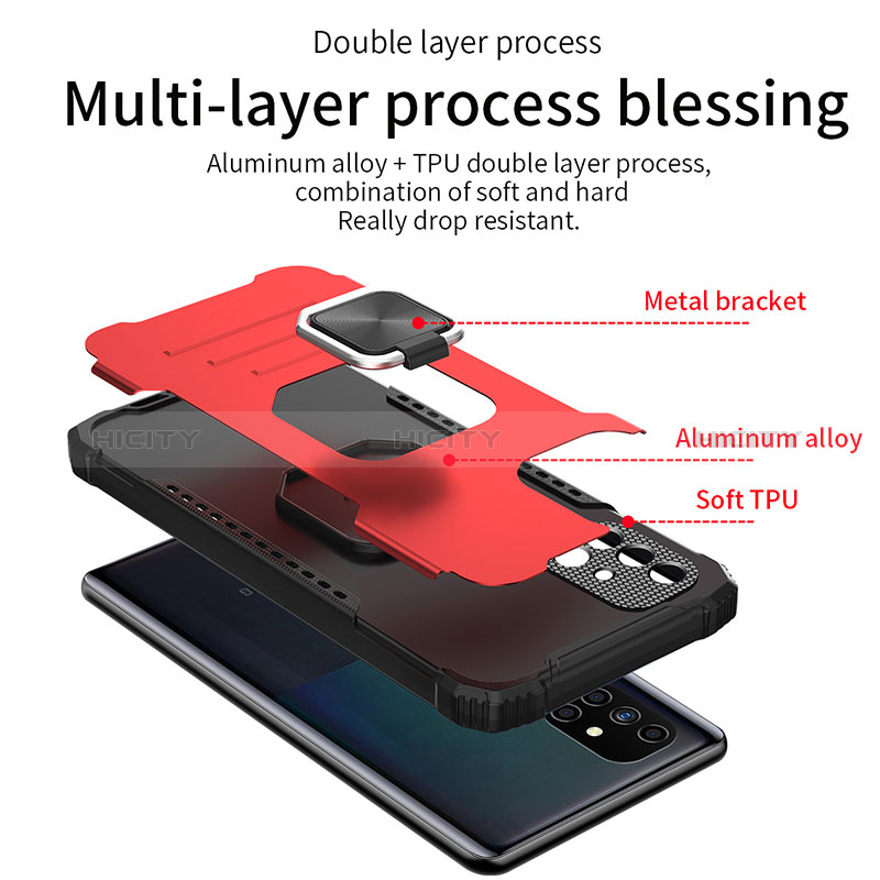 Silikon Hülle Handyhülle und Kunststoff Schutzhülle Hartschalen Tasche mit Magnetisch Fingerring Ständer ZJ2 für Samsung Galaxy A31 groß