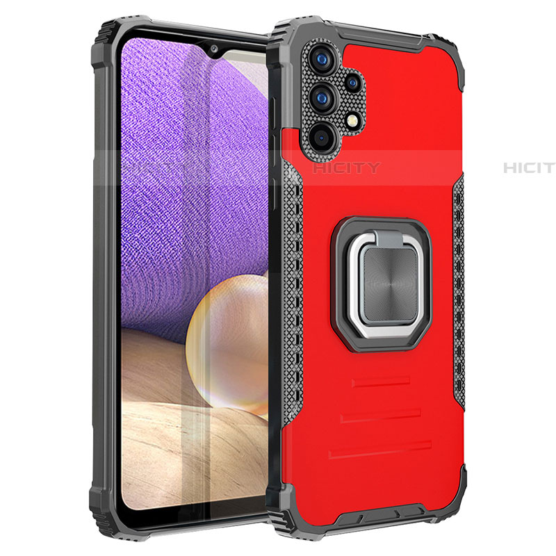 Silikon Hülle Handyhülle und Kunststoff Schutzhülle Hartschalen Tasche mit Magnetisch Fingerring Ständer ZJ2 für Samsung Galaxy A32 5G Rot Plus