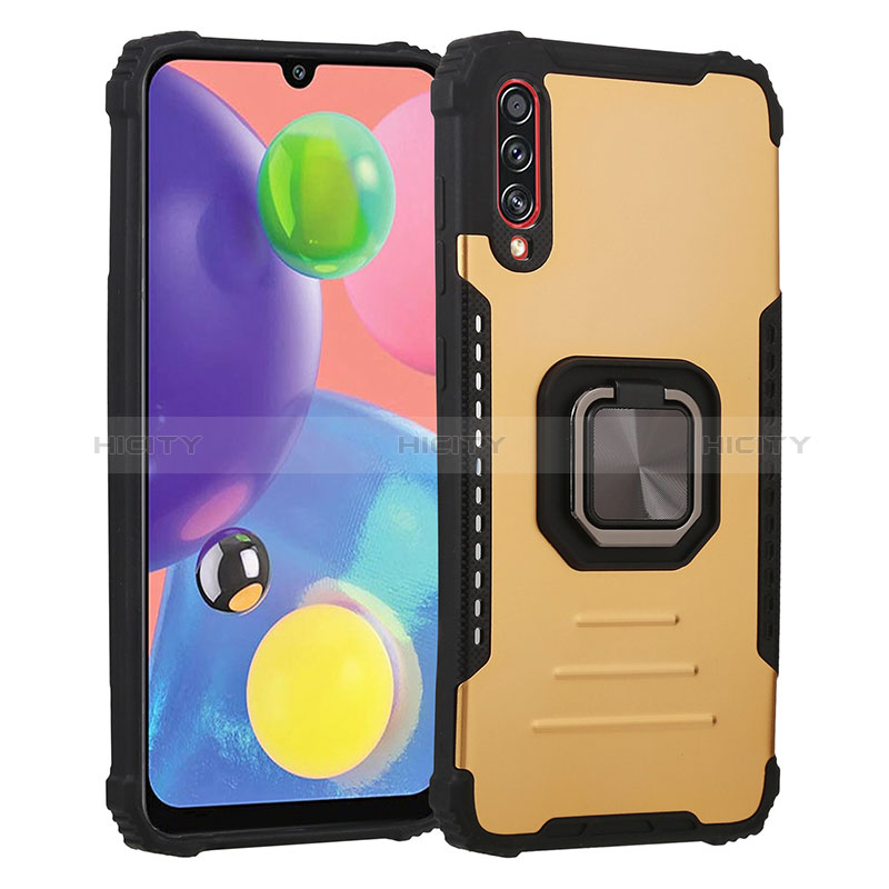 Silikon Hülle Handyhülle und Kunststoff Schutzhülle Hartschalen Tasche mit Magnetisch Fingerring Ständer ZJ2 für Samsung Galaxy A70 Gold Plus