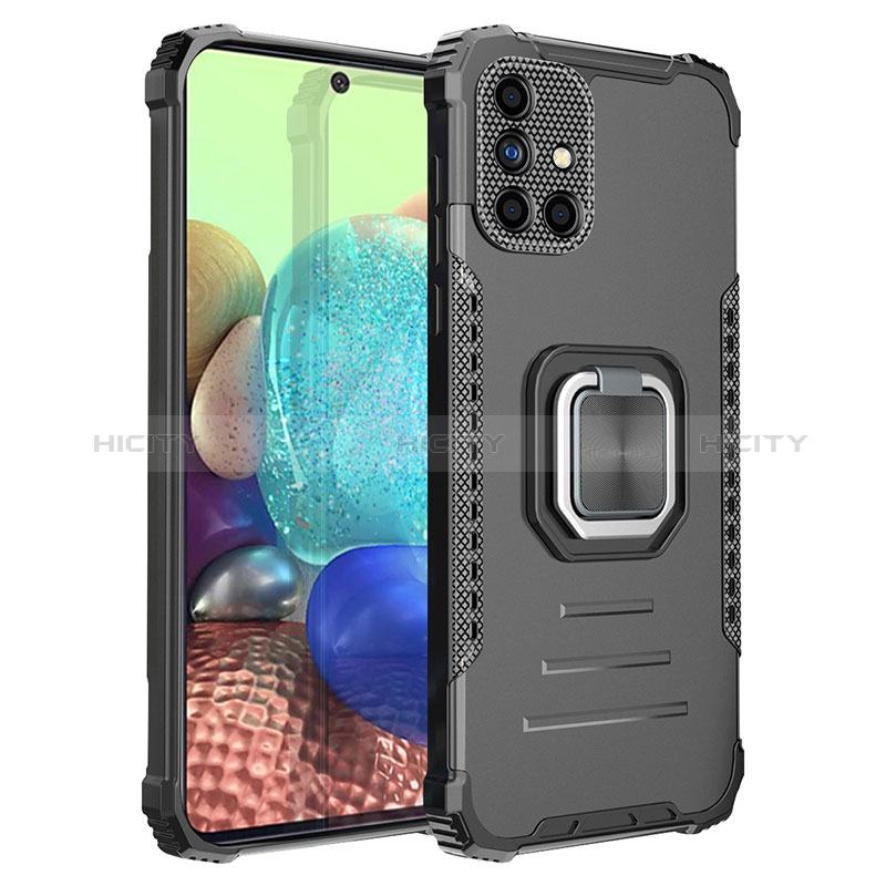 Silikon Hülle Handyhülle und Kunststoff Schutzhülle Hartschalen Tasche mit Magnetisch Fingerring Ständer ZJ2 für Samsung Galaxy A71 5G Schwarz