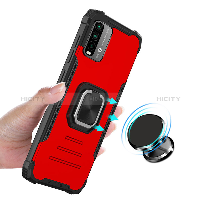 Silikon Hülle Handyhülle und Kunststoff Schutzhülle Hartschalen Tasche mit Magnetisch Fingerring Ständer ZJ2 für Xiaomi Redmi 9 Power groß