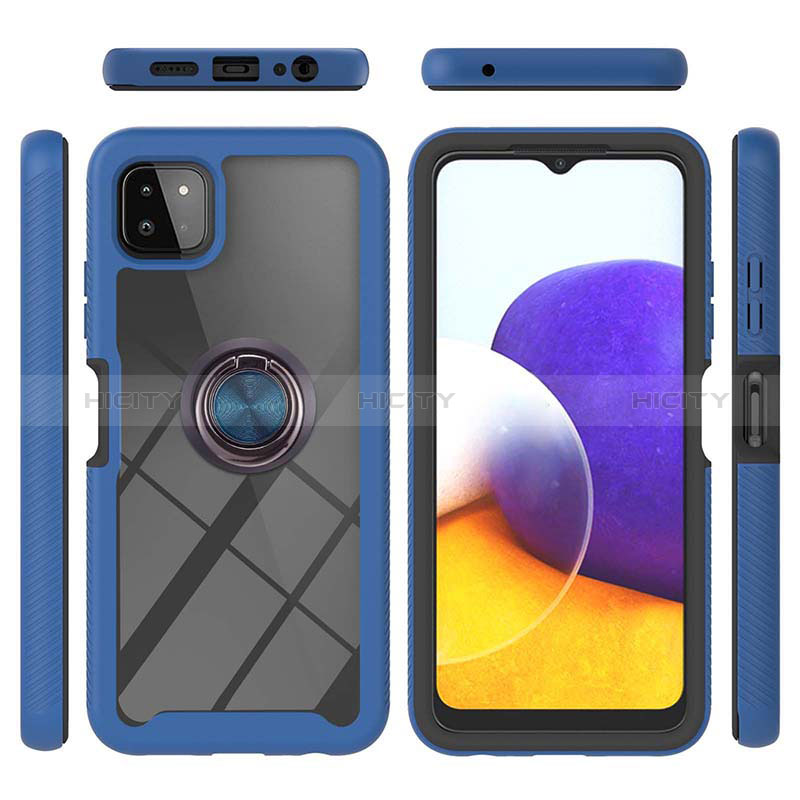 Silikon Hülle Handyhülle und Kunststoff Schutzhülle Hartschalen Tasche mit Magnetisch Fingerring Ständer ZJ5 für Samsung Galaxy A22s 5G groß