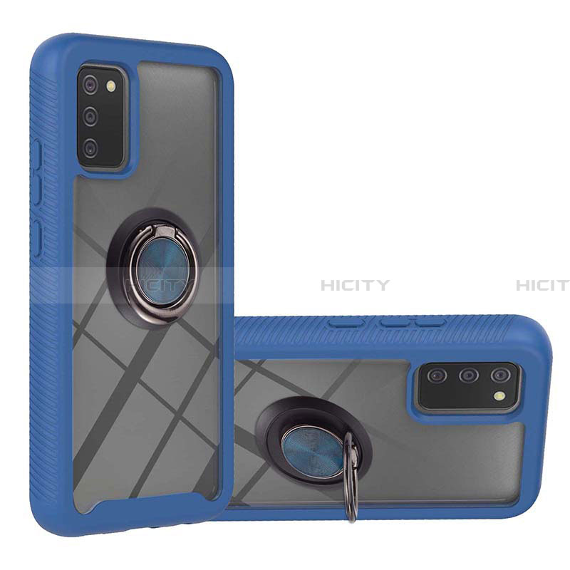 Silikon Hülle Handyhülle und Kunststoff Schutzhülle Hartschalen Tasche mit Magnetisch Fingerring Ständer ZJ5 für Samsung Galaxy F02S SM-E025F Blau Plus