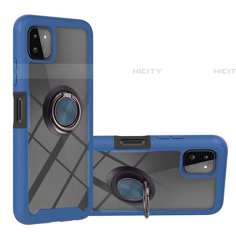 Silikon Hülle Handyhülle und Kunststoff Schutzhülle Hartschalen Tasche mit Magnetisch Fingerring Ständer ZJ5 für Samsung Galaxy F42 5G Blau Plus