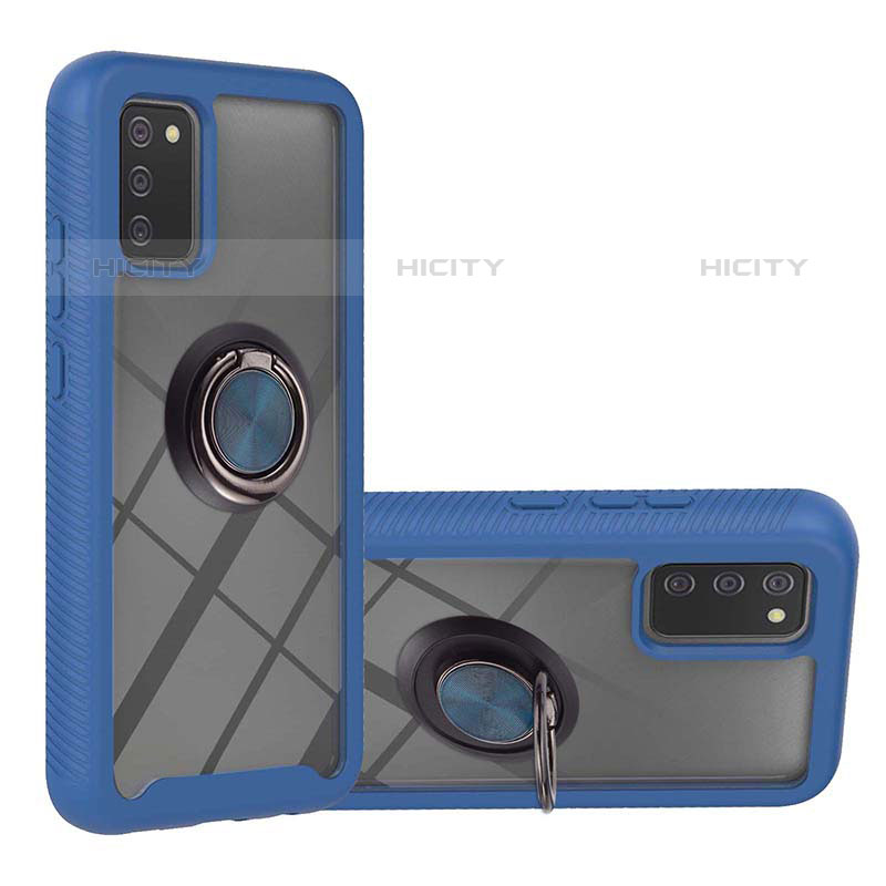 Silikon Hülle Handyhülle und Kunststoff Schutzhülle Hartschalen Tasche mit Magnetisch Fingerring Ständer ZJ5 für Samsung Galaxy M02s Blau Plus