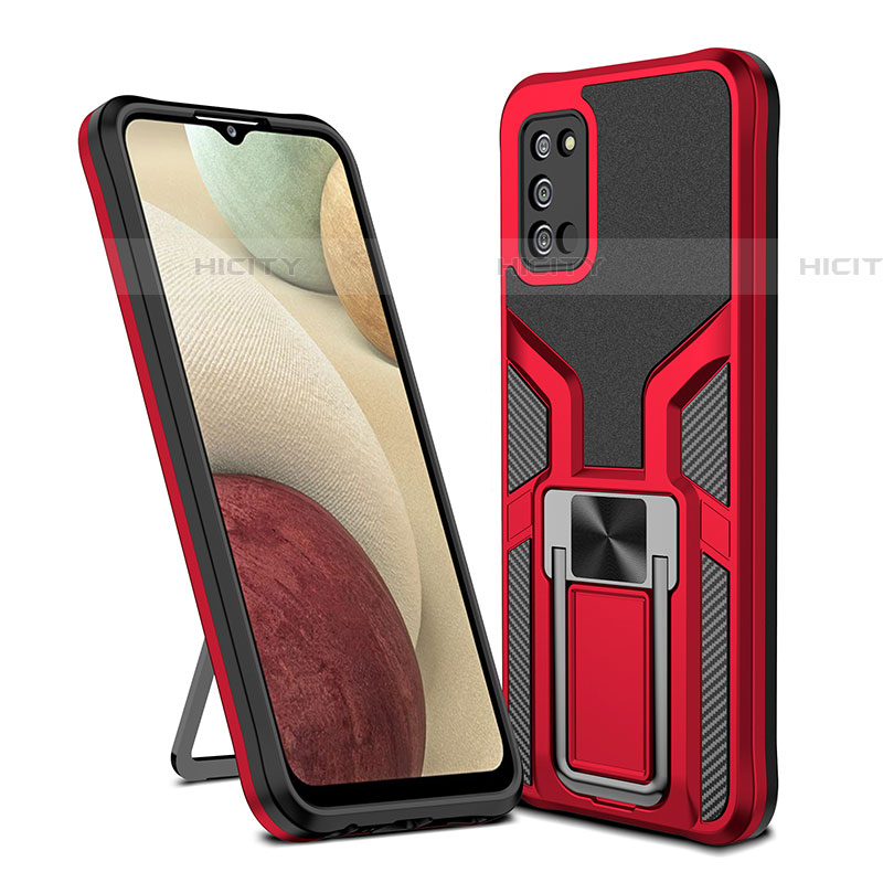 Silikon Hülle Handyhülle und Kunststoff Schutzhülle Hartschalen Tasche mit Magnetisch Fingerring Ständer ZL1 für Samsung Galaxy A03s Rot Plus