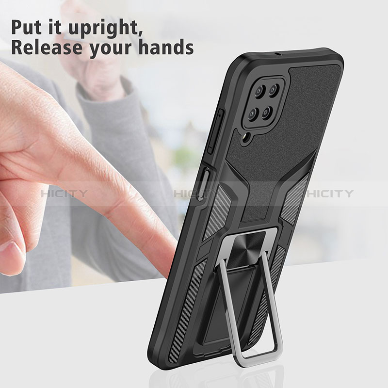 Silikon Hülle Handyhülle und Kunststoff Schutzhülle Hartschalen Tasche mit Magnetisch Fingerring Ständer ZL1 für Samsung Galaxy A12 groß