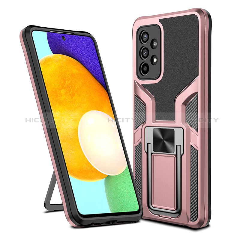 Silikon Hülle Handyhülle und Kunststoff Schutzhülle Hartschalen Tasche mit Magnetisch Fingerring Ständer ZL1 für Samsung Galaxy A52s 5G Rosegold