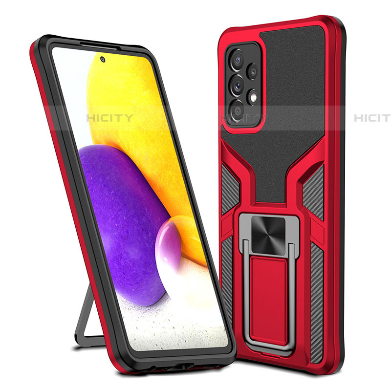 Silikon Hülle Handyhülle und Kunststoff Schutzhülle Hartschalen Tasche mit Magnetisch Fingerring Ständer ZL1 für Samsung Galaxy A72 4G Rot