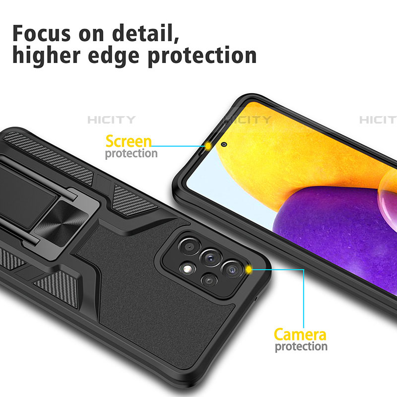 Silikon Hülle Handyhülle und Kunststoff Schutzhülle Hartschalen Tasche mit Magnetisch Fingerring Ständer ZL1 für Samsung Galaxy A72 5G groß