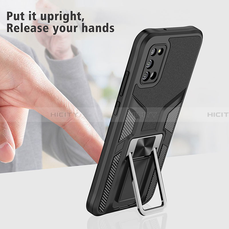 Silikon Hülle Handyhülle und Kunststoff Schutzhülle Hartschalen Tasche mit Magnetisch Fingerring Ständer ZL1 für Samsung Galaxy F02S SM-E025F groß