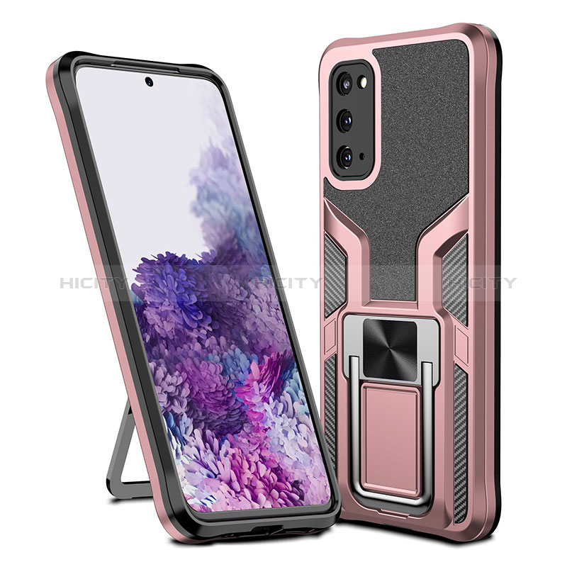 Silikon Hülle Handyhülle und Kunststoff Schutzhülle Hartschalen Tasche mit Magnetisch Fingerring Ständer ZL1 für Samsung Galaxy S20 5G Rosegold