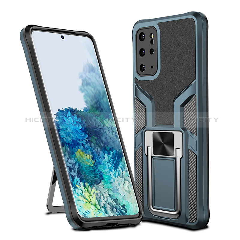 Silikon Hülle Handyhülle und Kunststoff Schutzhülle Hartschalen Tasche mit Magnetisch Fingerring Ständer ZL1 für Samsung Galaxy S20 Plus 5G Cyan