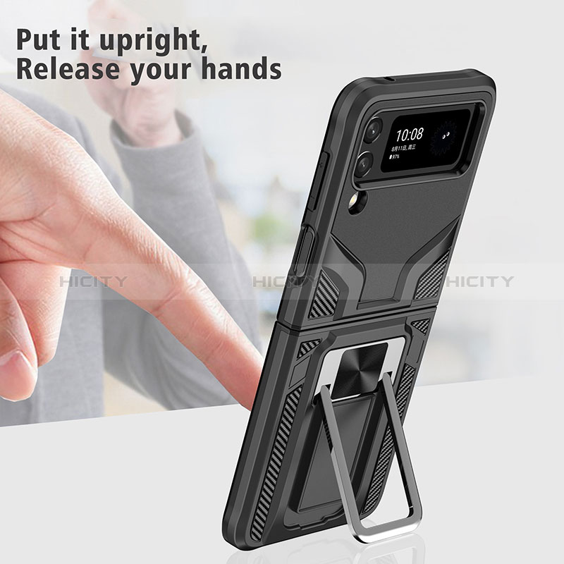 Silikon Hülle Handyhülle und Kunststoff Schutzhülle Hartschalen Tasche mit Magnetisch Fingerring Ständer ZL1 für Samsung Galaxy Z Flip3 5G groß