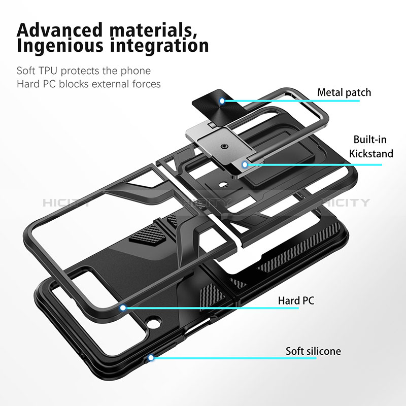 Silikon Hülle Handyhülle und Kunststoff Schutzhülle Hartschalen Tasche mit Magnetisch Fingerring Ständer ZL1 für Samsung Galaxy Z Flip3 5G groß