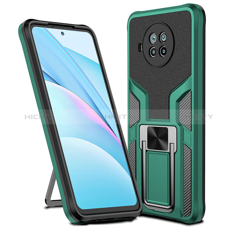 Silikon Hülle Handyhülle und Kunststoff Schutzhülle Hartschalen Tasche mit Magnetisch Fingerring Ständer ZL1 für Xiaomi Mi 10i 5G Grün Plus