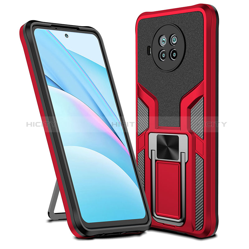 Silikon Hülle Handyhülle und Kunststoff Schutzhülle Hartschalen Tasche mit Magnetisch Fingerring Ständer ZL1 für Xiaomi Mi 10T Lite 5G Rot Plus