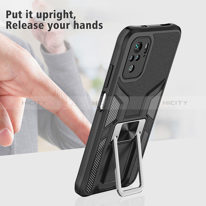 Silikon Hülle Handyhülle und Kunststoff Schutzhülle Hartschalen Tasche mit Magnetisch Fingerring Ständer ZL1 für Xiaomi Poco M5S groß