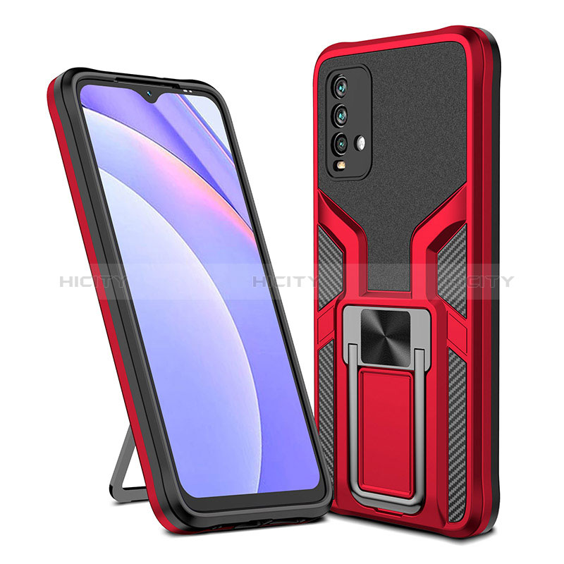 Silikon Hülle Handyhülle und Kunststoff Schutzhülle Hartschalen Tasche mit Magnetisch Fingerring Ständer ZL1 für Xiaomi Redmi 9 Power Rot Plus