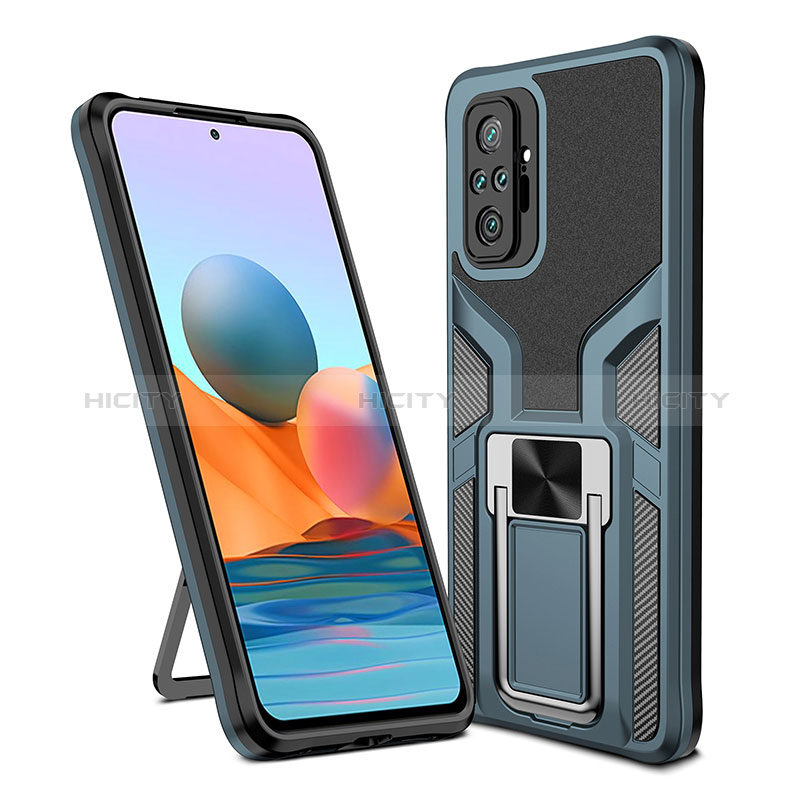 Silikon Hülle Handyhülle und Kunststoff Schutzhülle Hartschalen Tasche mit Magnetisch Fingerring Ständer ZL1 für Xiaomi Redmi Note 10 Pro Max Cyan