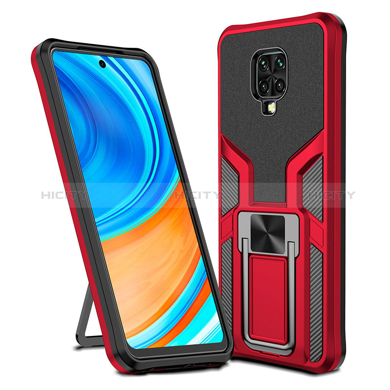 Silikon Hülle Handyhülle und Kunststoff Schutzhülle Hartschalen Tasche mit Magnetisch Fingerring Ständer ZL1 für Xiaomi Redmi Note 9 Pro Rot