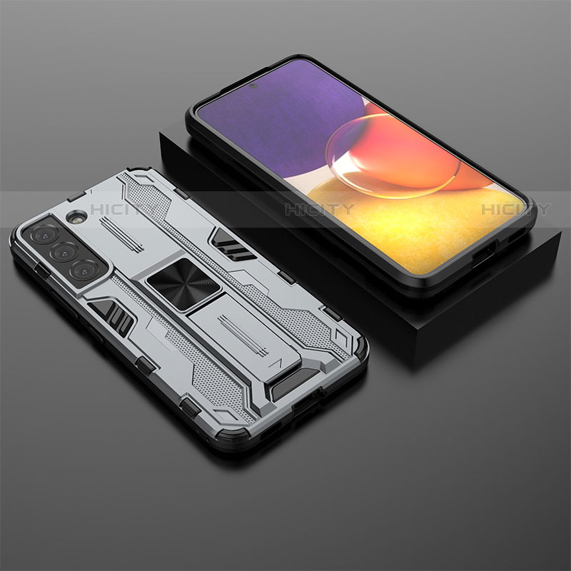 Silikon Hülle Handyhülle und Kunststoff Schutzhülle Hartschalen Tasche mit Magnetisch Ständer A01 für Samsung Galaxy S21 Plus 5G