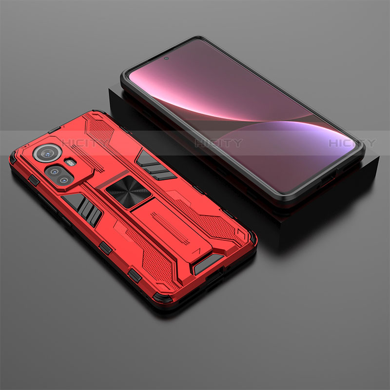 Silikon Hülle Handyhülle und Kunststoff Schutzhülle Hartschalen Tasche mit Magnetisch Ständer A01 für Xiaomi Mi 12X 5G Rot Plus